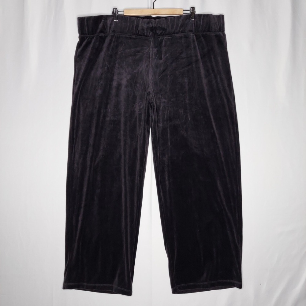Route 66 Y2K Velour Pants‎ Women 3X Black Straight Leg Drawstring Elastic Waist